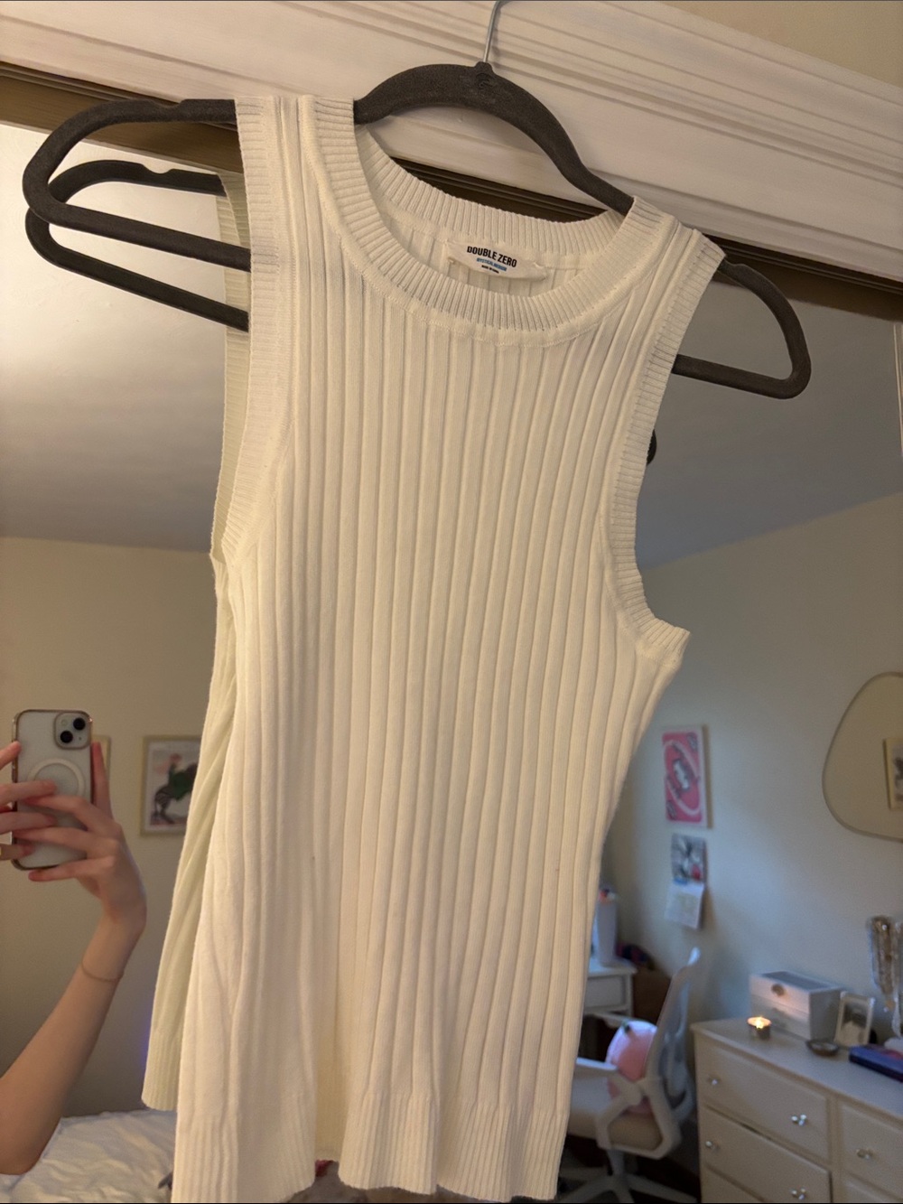 Double Zero Cream Ribbed Sleeveless Tank Top
